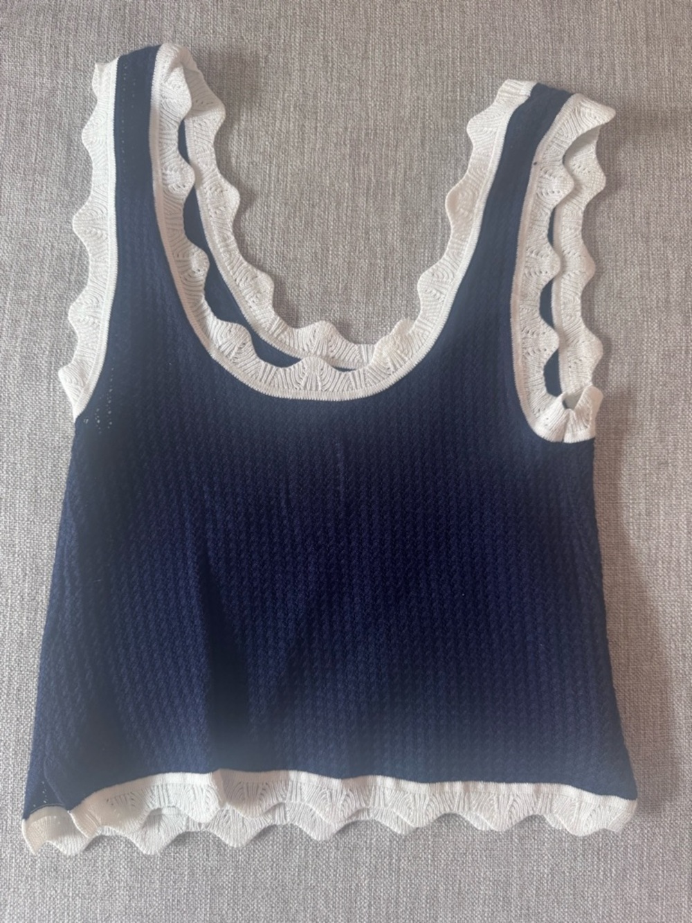 Anthropologie Maeve navy white cropped scallop sweater tank xs - Picture 4 of 6